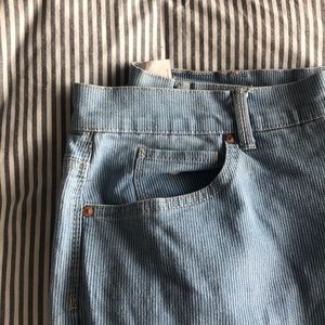 blue and white striped mom jeans